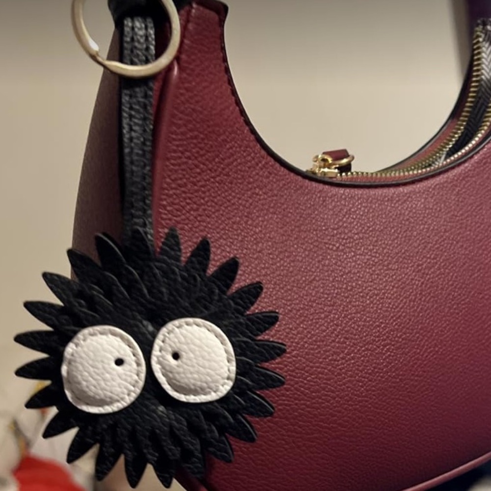 NEW Bag Charm Soot Sprite Dust Bunny Black Leather Keychain Eyes Spirited Away - Picture 8 of 13